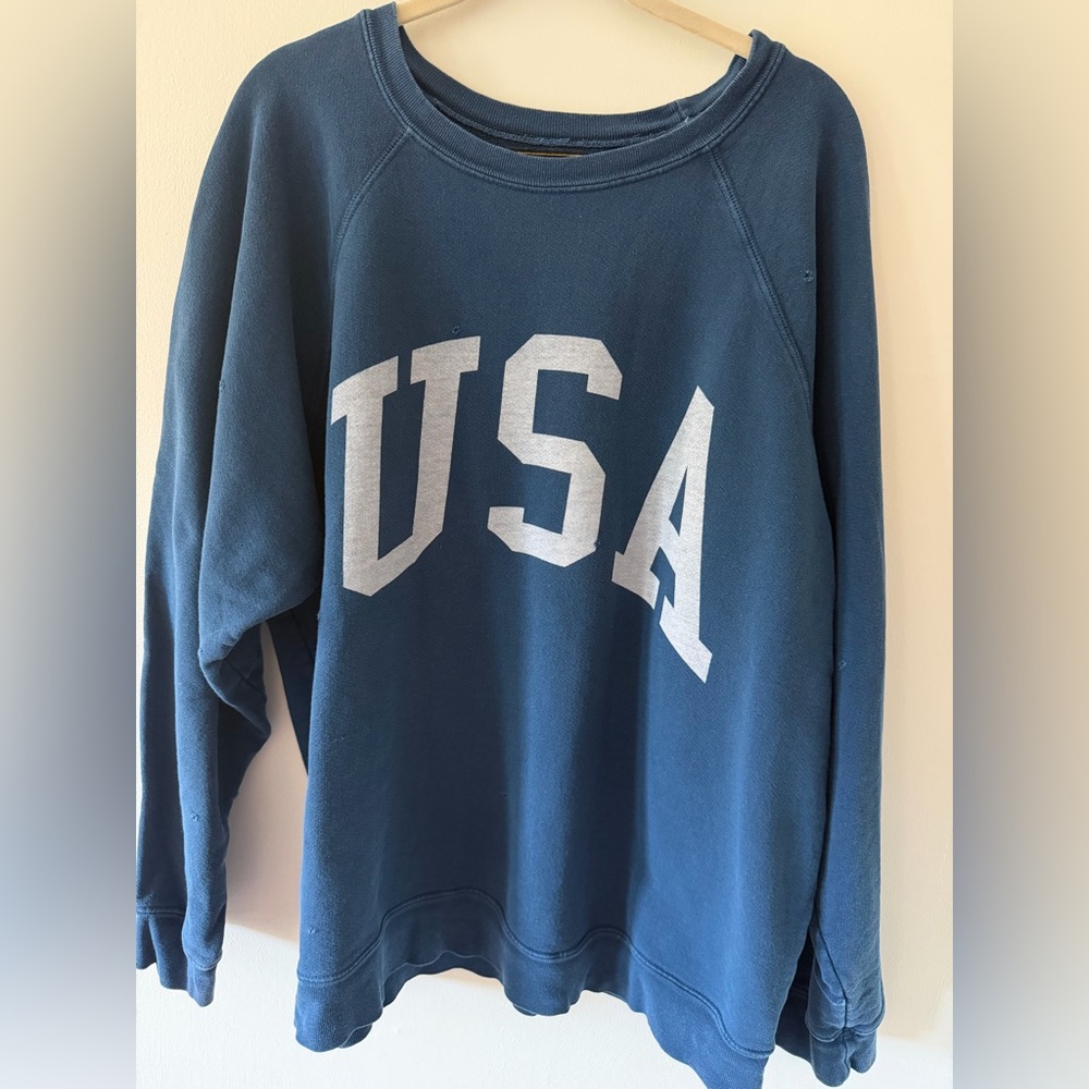 Free People Retro Brand USA Crewneck Sweatshirt Blue Oversized Size L - Picture 2 of 4